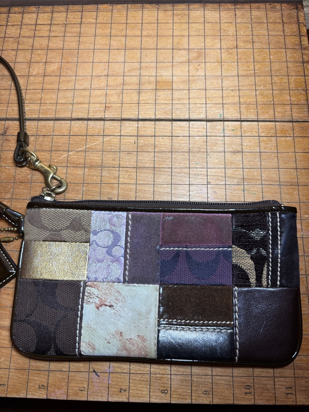 Coach Patchwork Leather Wristlet in Brown and Neutral Tones w Hang Tag - Picture 4 of 17